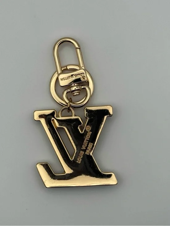 Louis Vuitton Gold and Blue Marble LV Charm Key Ring - Picture 2 of 3